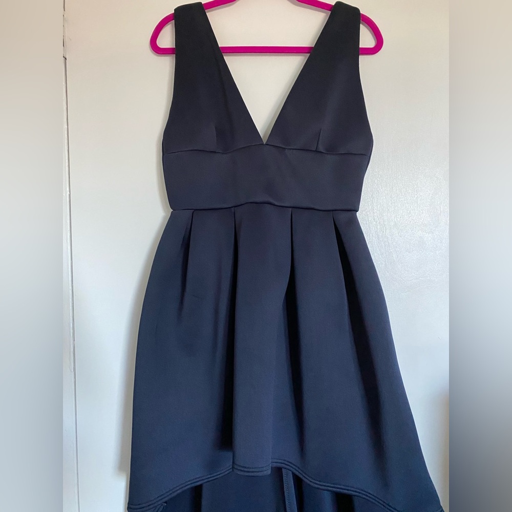 ASOS navy blue high low neoprene dress.